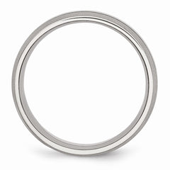 Stainless Steel Wedding Ring with Brushed and Polished Grooves, Engravable - 8 - 8