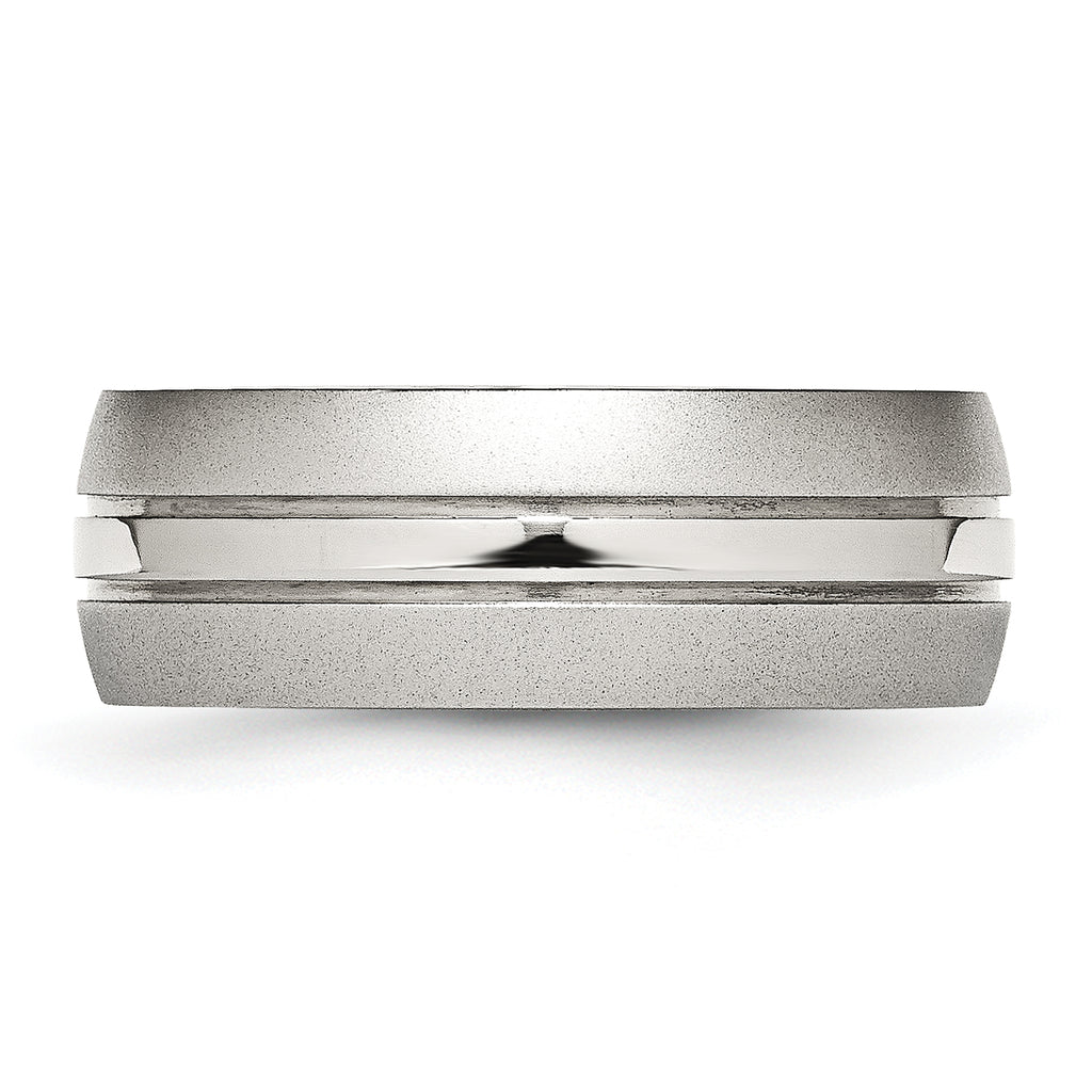 Grooved Wedding Band in Stainless Steel, 8mm