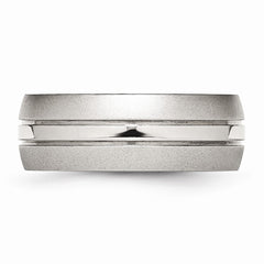Stainless Steel Wedding Ring with Brushed and Polished Grooves, Engravable - 8 - 8