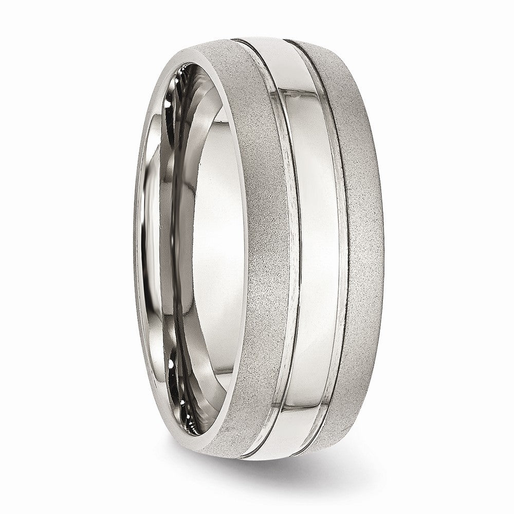 Grooved Wedding Band in Stainless Steel, 8mm