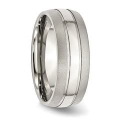 StainleSterling Silver Steel Polished with Brushed Edge 8mm Grooved Band