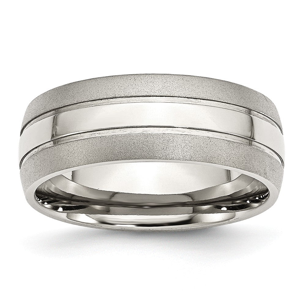 Grooved Wedding Band in Stainless Steel, 8mm