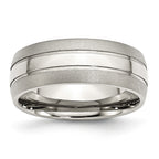 Grooved Wedding Band in Stainless Steel, 8mm