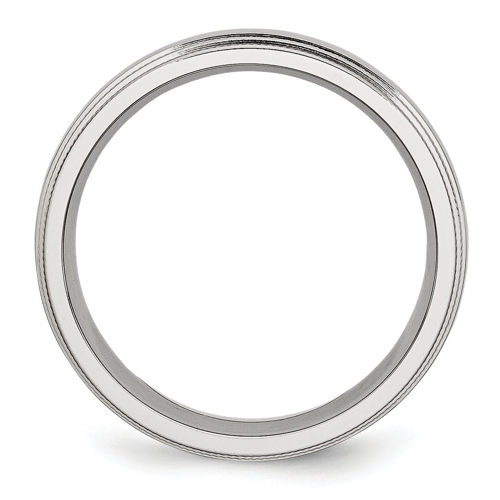 StainleSterling Silver Steel Polished 6mm Grooved and Beaded Band