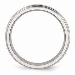 Sophia Jewelers Stainless Steel Polished Wedding Band with Grooved Beaded Edge - 6 - 6