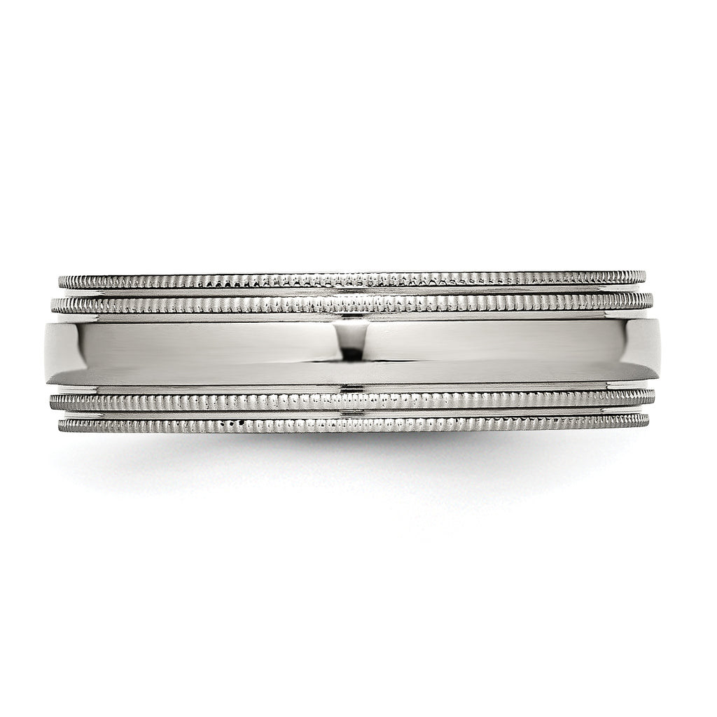 StainleSterling Silver Steel Polished 6mm Grooved and Beaded Band