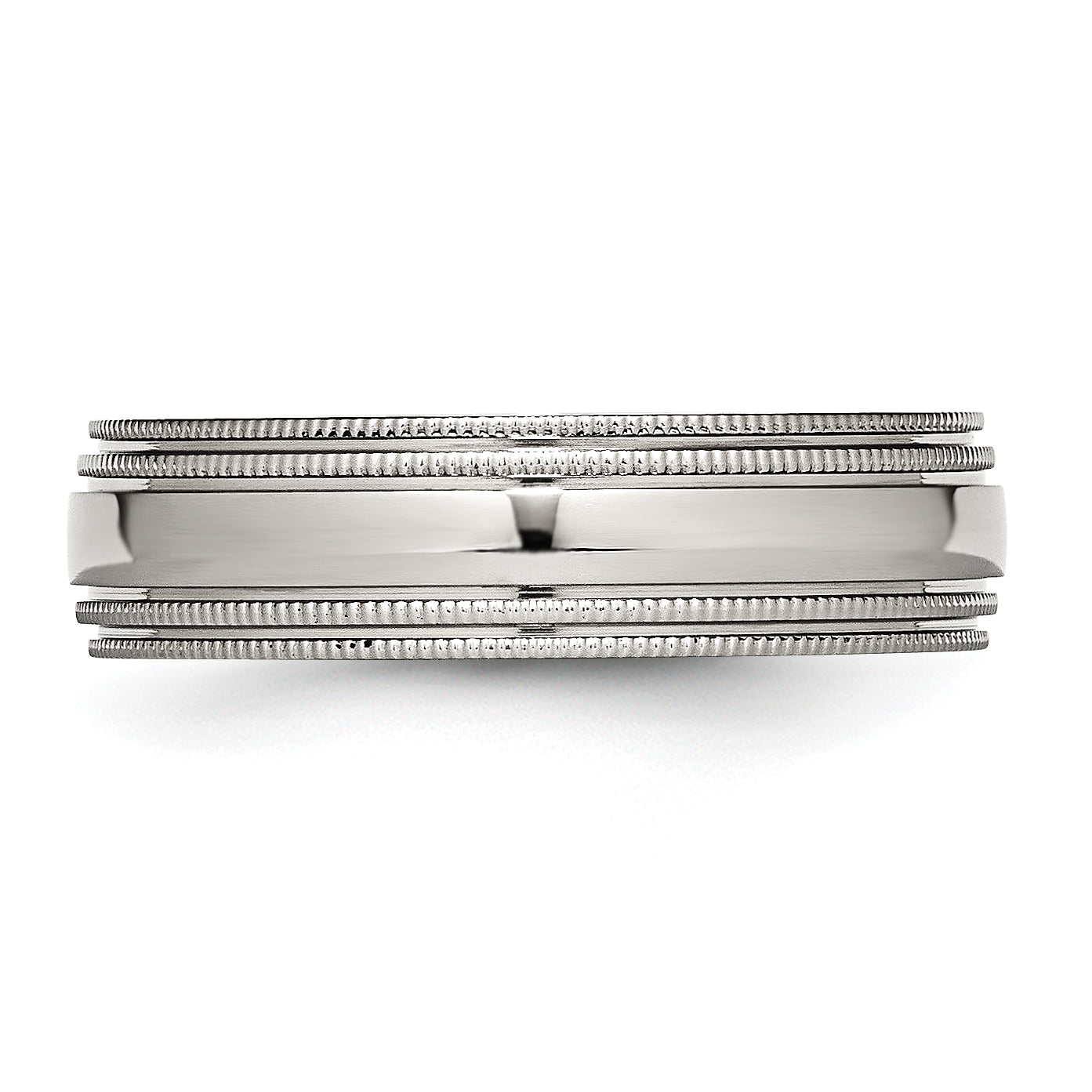 StainleSterling Silver Steel Polished 6mm Grooved and Beaded Band