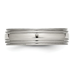 Stainless Steel Polished 6mm Grooved and Beaded Band