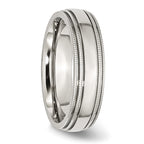 StainleSterling Silver Steel Polished 6mm Grooved and Beaded Band