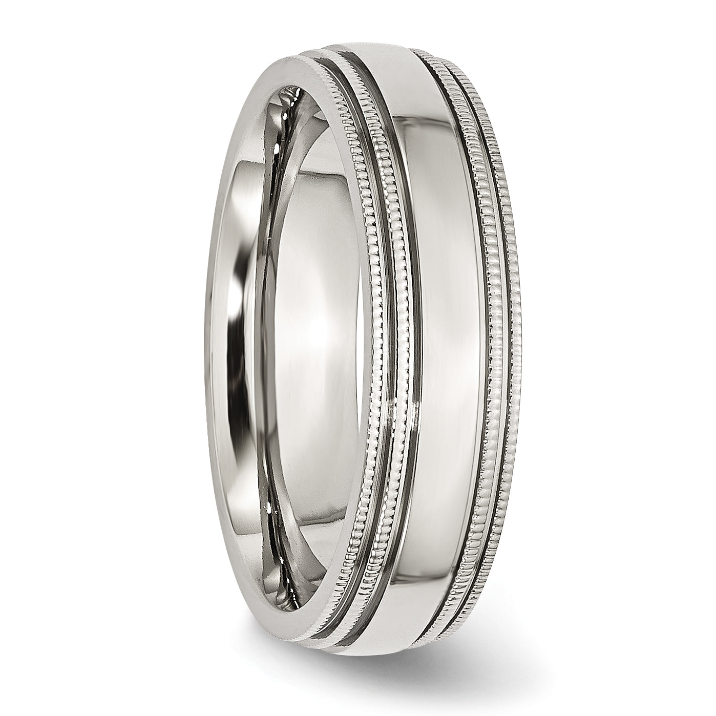 StainleSterling Silver Steel Polished 6mm Grooved and Beaded Band