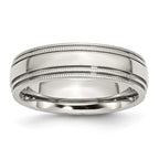 Grooved & Beaded Wedding Band in Stainless Steel, 6mm