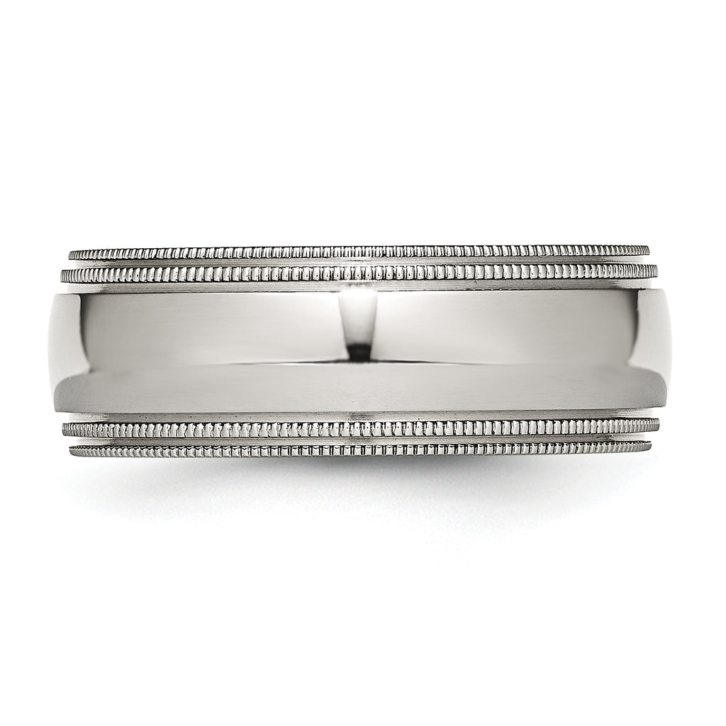 Grooved & Beaded Wedding Band in Stainless Steel, 8mm