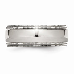 Sophia Jewelers Stainless Steel Grooved Beaded Polished Wedding Band Engravable - 8 - 8