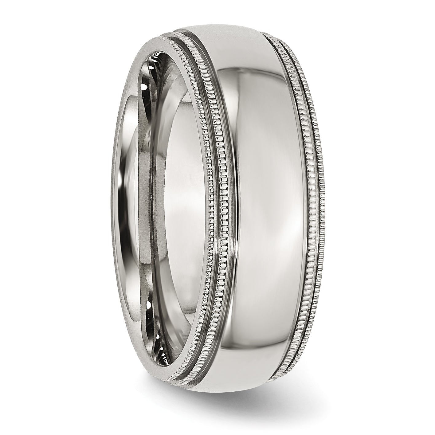 Grooved & Beaded Wedding Band in Stainless Steel, 8mm
