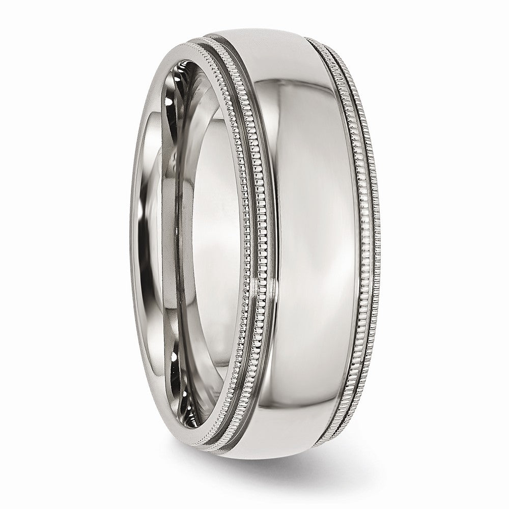 Sophia Jewelers Stainless Steel Grooved Beaded Polished Wedding Band Engravable - 8 - 8