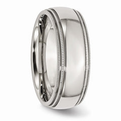 Sophia Jewelers Stainless Steel Grooved Beaded Polished Wedding Band Engravable - 8 - 8