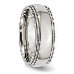 Stainless Steel Polished 8mm Grooved and Beaded Band