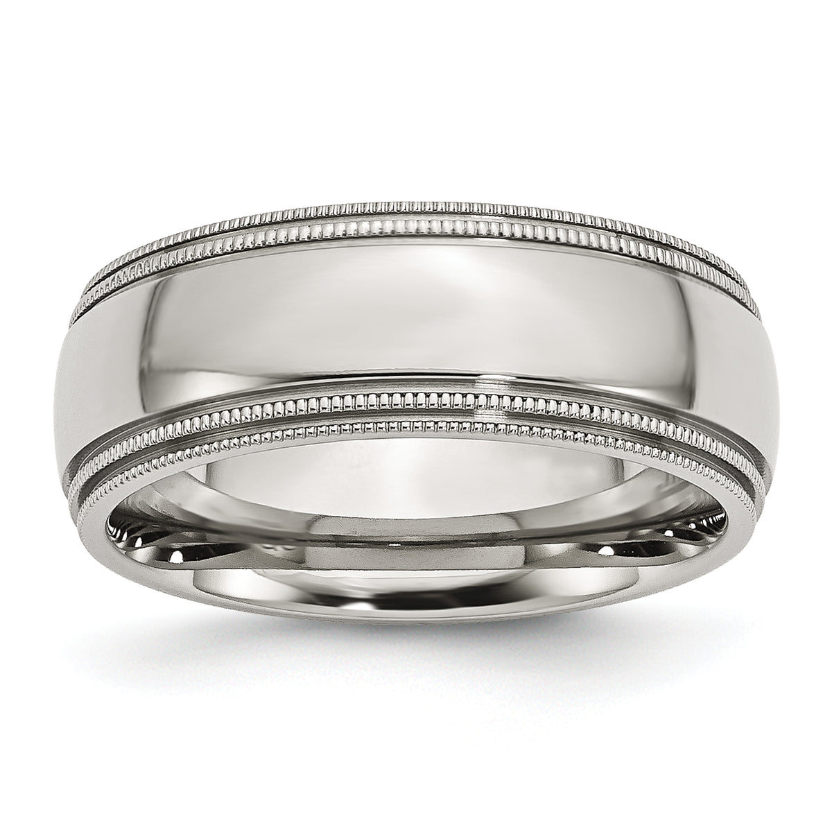 Stainless Steel Grooved and Beaded 8mm Polished Band