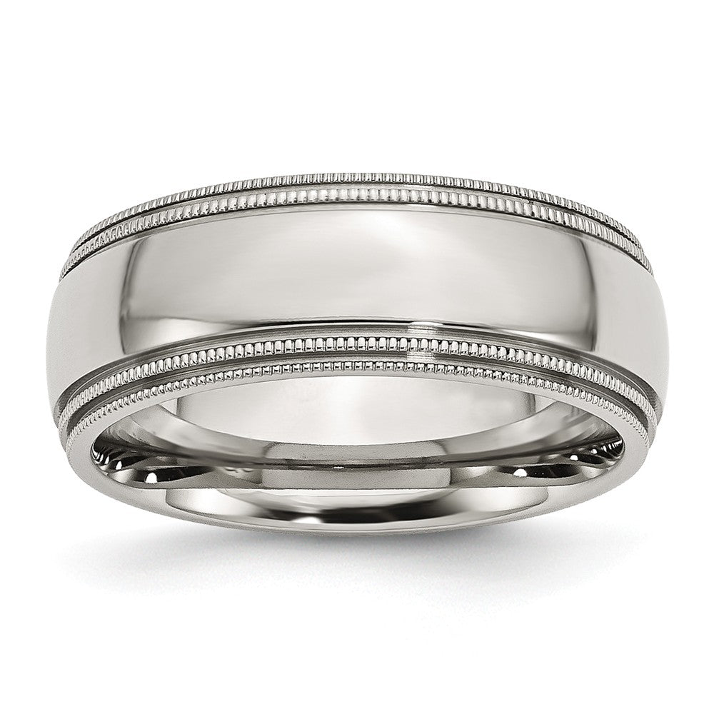 Sophia Jewelers Stainless Steel Grooved Beaded Polished Wedding Band Engravable - 8 - 8