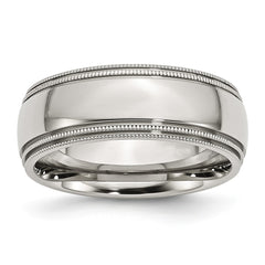 Sophia Jewelers Stainless Steel Grooved Beaded Polished Wedding Band Engravable - 8 - 8