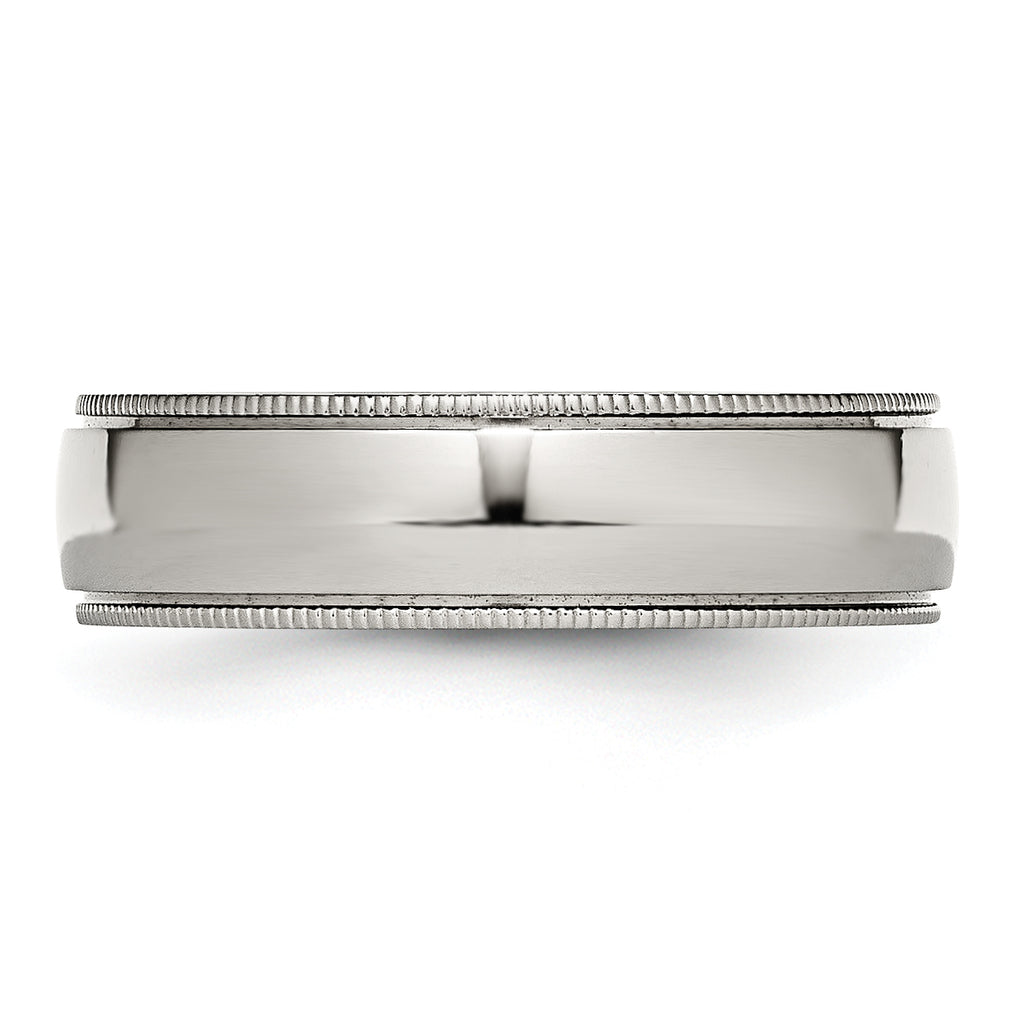 Grooved & Beaded Comfort-Fit Wedding Band in Stainless Steel, 6mm