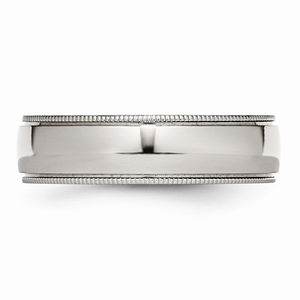 Grooved & Beaded Comfort-Fit Wedding Band in Stainless Steel, 6mm
