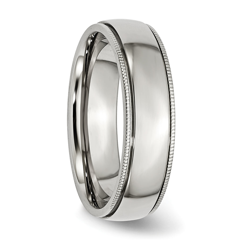 Grooved & Beaded Comfort-Fit Wedding Band in Stainless Steel, 6mm