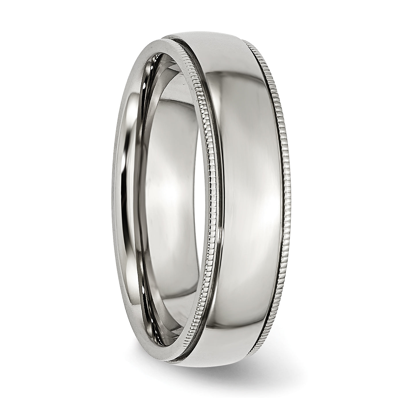 Grooved & Beaded Comfort-Fit Wedding Band in Stainless Steel, 6mm