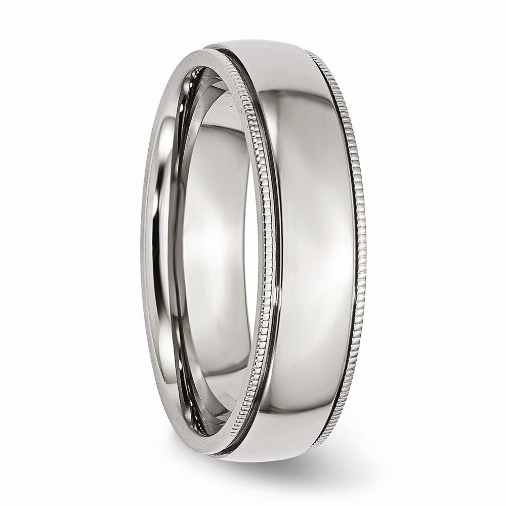 Grooved & Beaded Comfort-Fit Wedding Band in Stainless Steel, 6mm