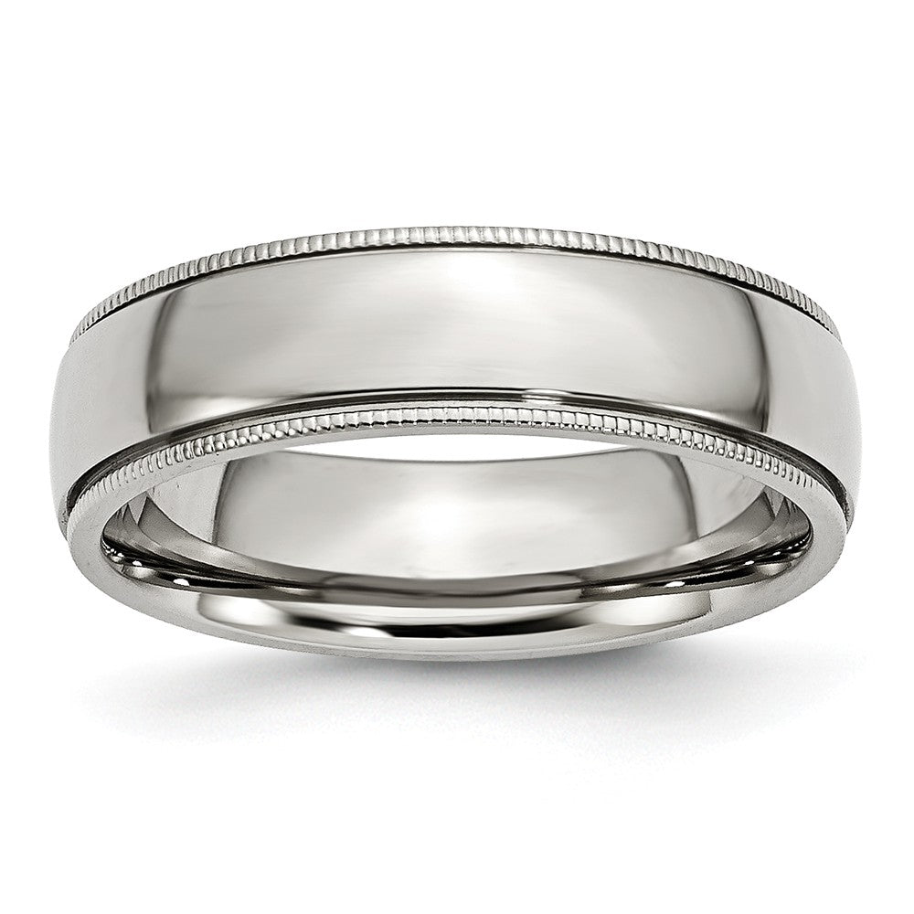 Grooved & Beaded Comfort-Fit Wedding Band in Stainless Steel, 6mm