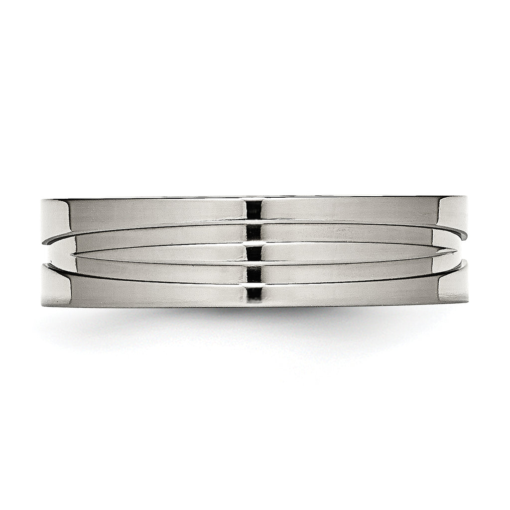 Grooved Wedding Band in Stainless Steel, 6mm
