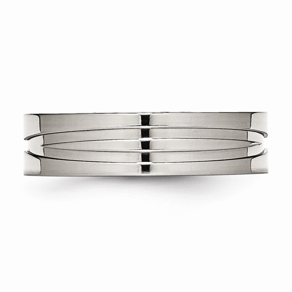 Grooved Wedding Band in Stainless Steel, 6mm