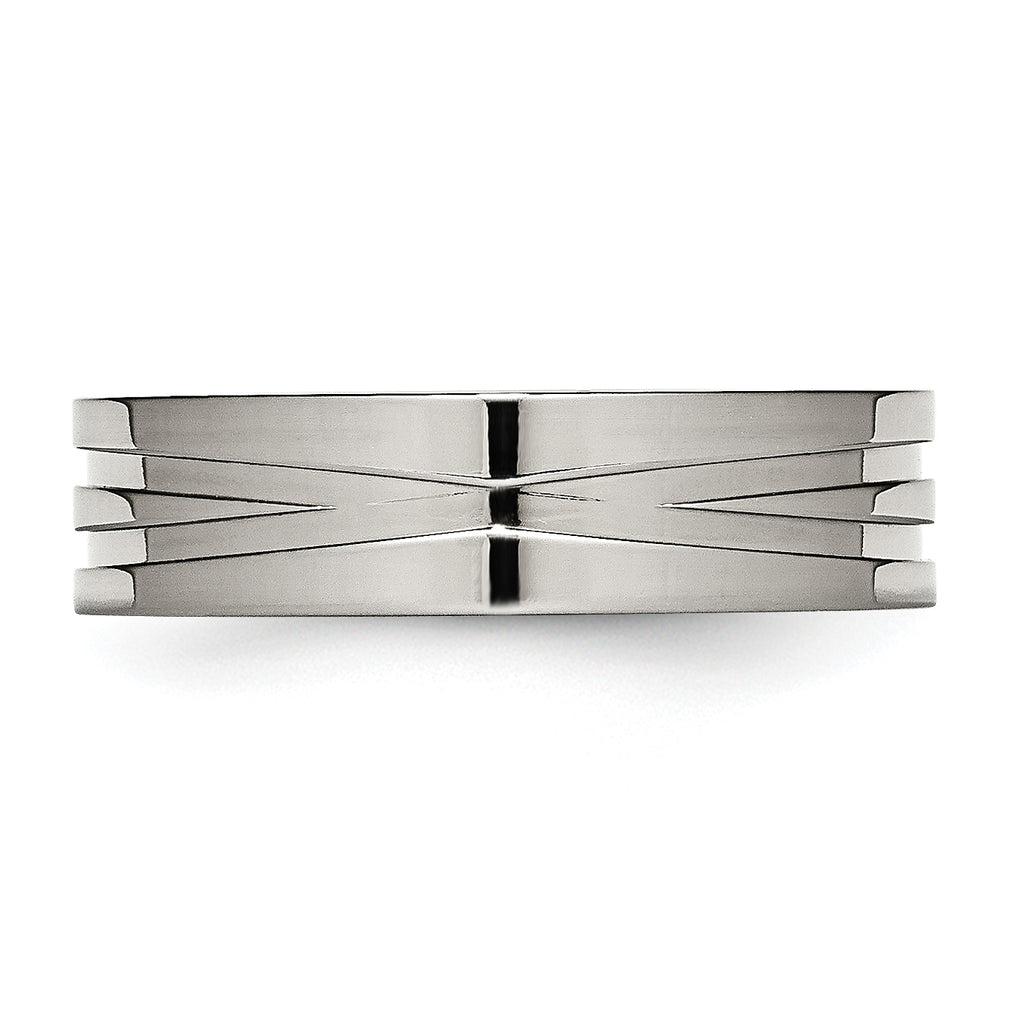 Grooved Wedding Band in Stainless Steel, 6mm