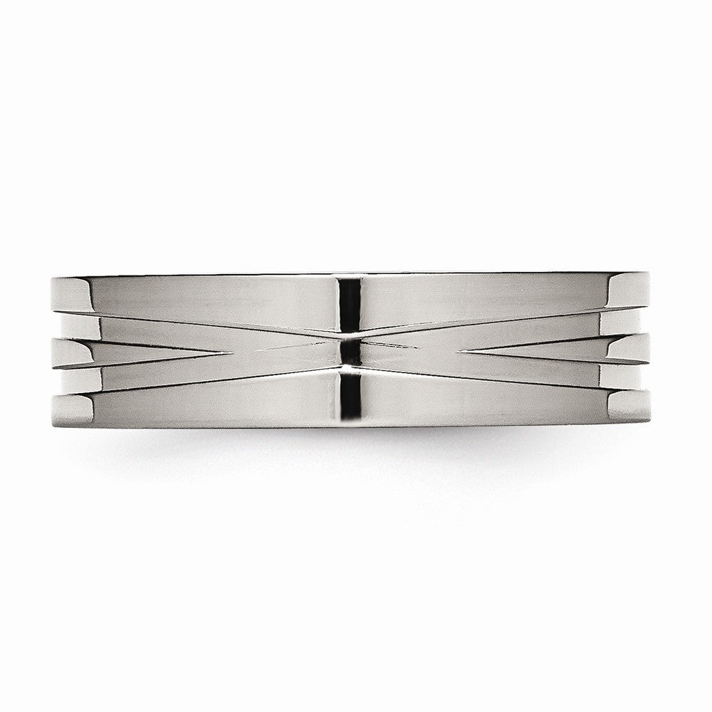 Grooved Wedding Band in Stainless Steel, 6mm