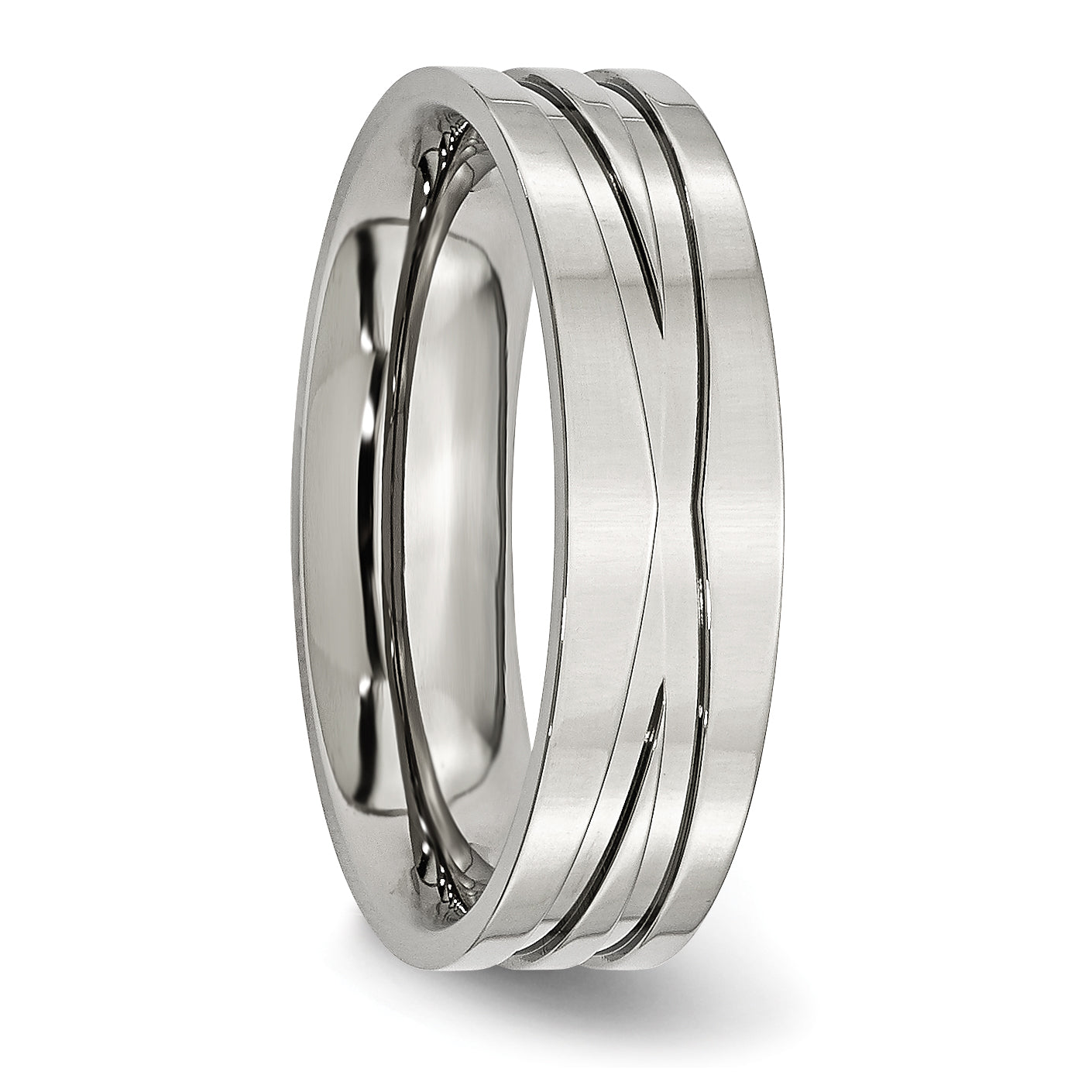 Grooved Wedding Band in Stainless Steel, 6mm