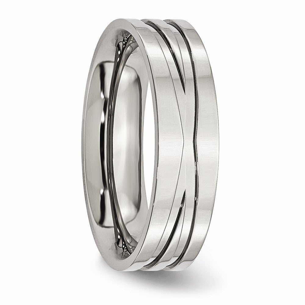 Grooved Wedding Band in Stainless Steel, 6mm
