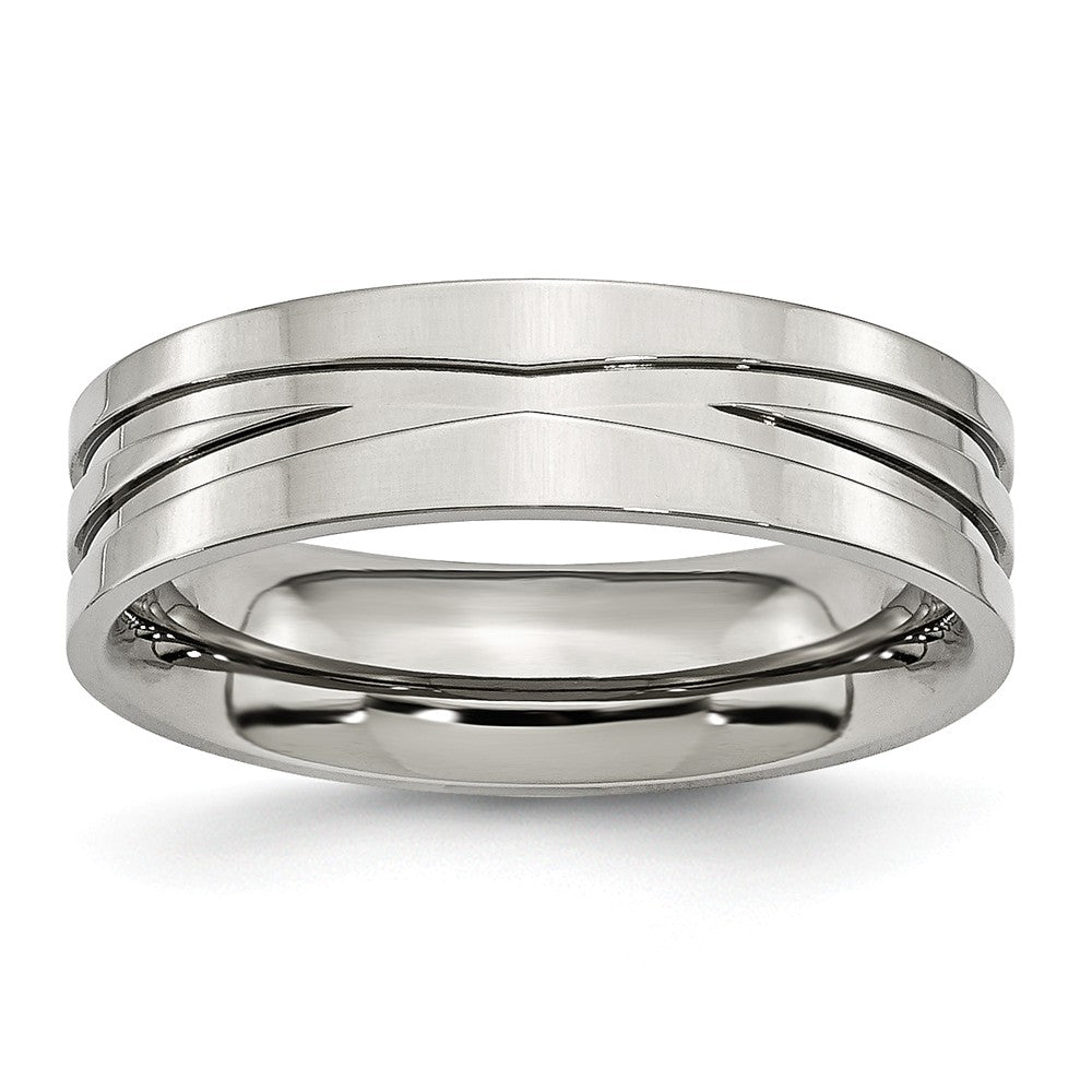 Grooved Wedding Band in Stainless Steel, 6mm