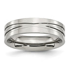 Grooved Wedding Band in Stainless Steel, 6mm