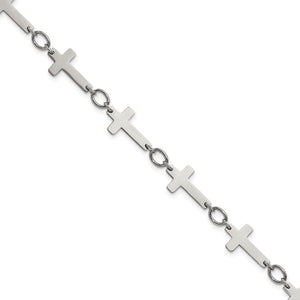 Chisel Stainless Steel Polished Sideways Cross Link 10 inch Anklet