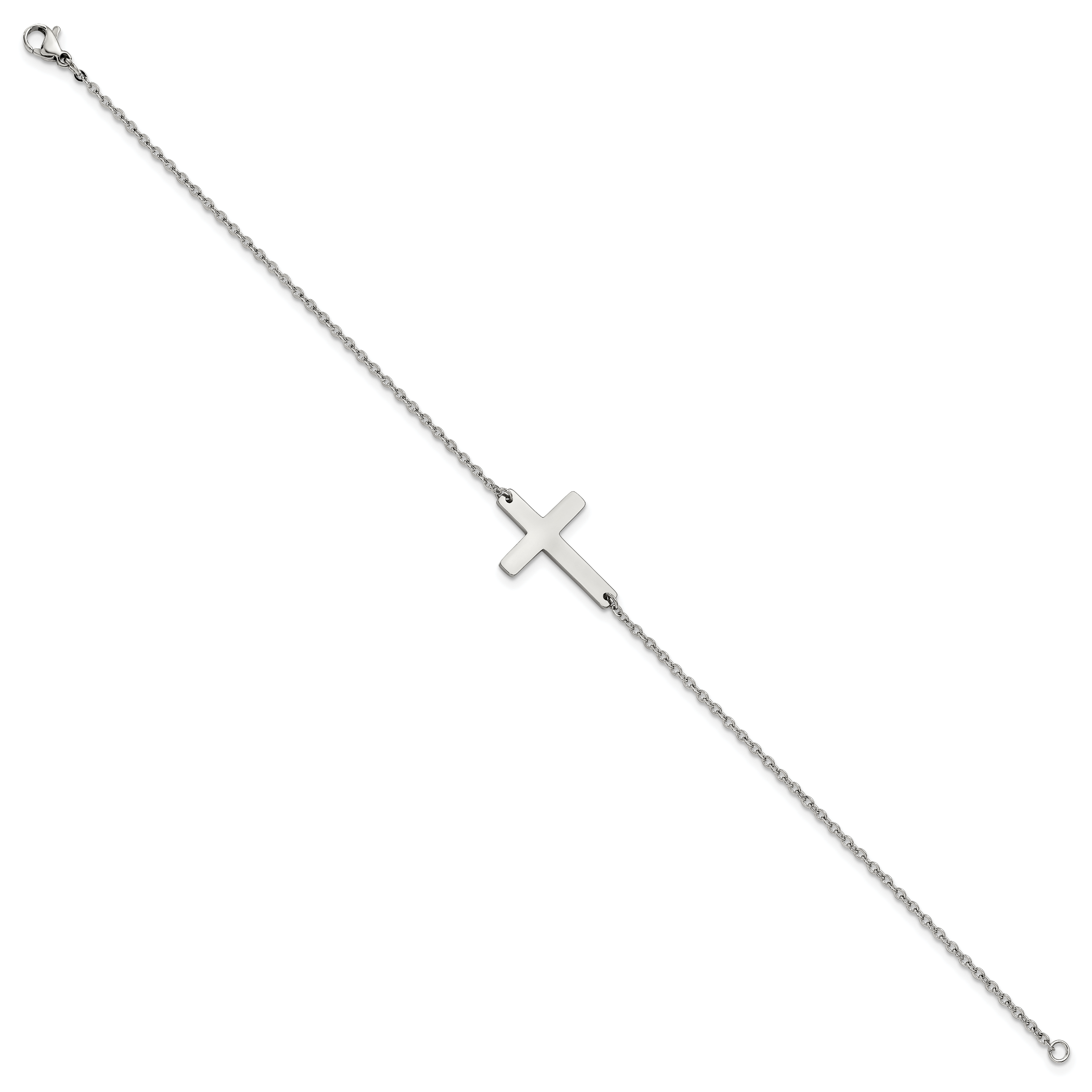 Chisel Stainless Steel Polished Sideways Cross 10 inch Anklet Secondary image