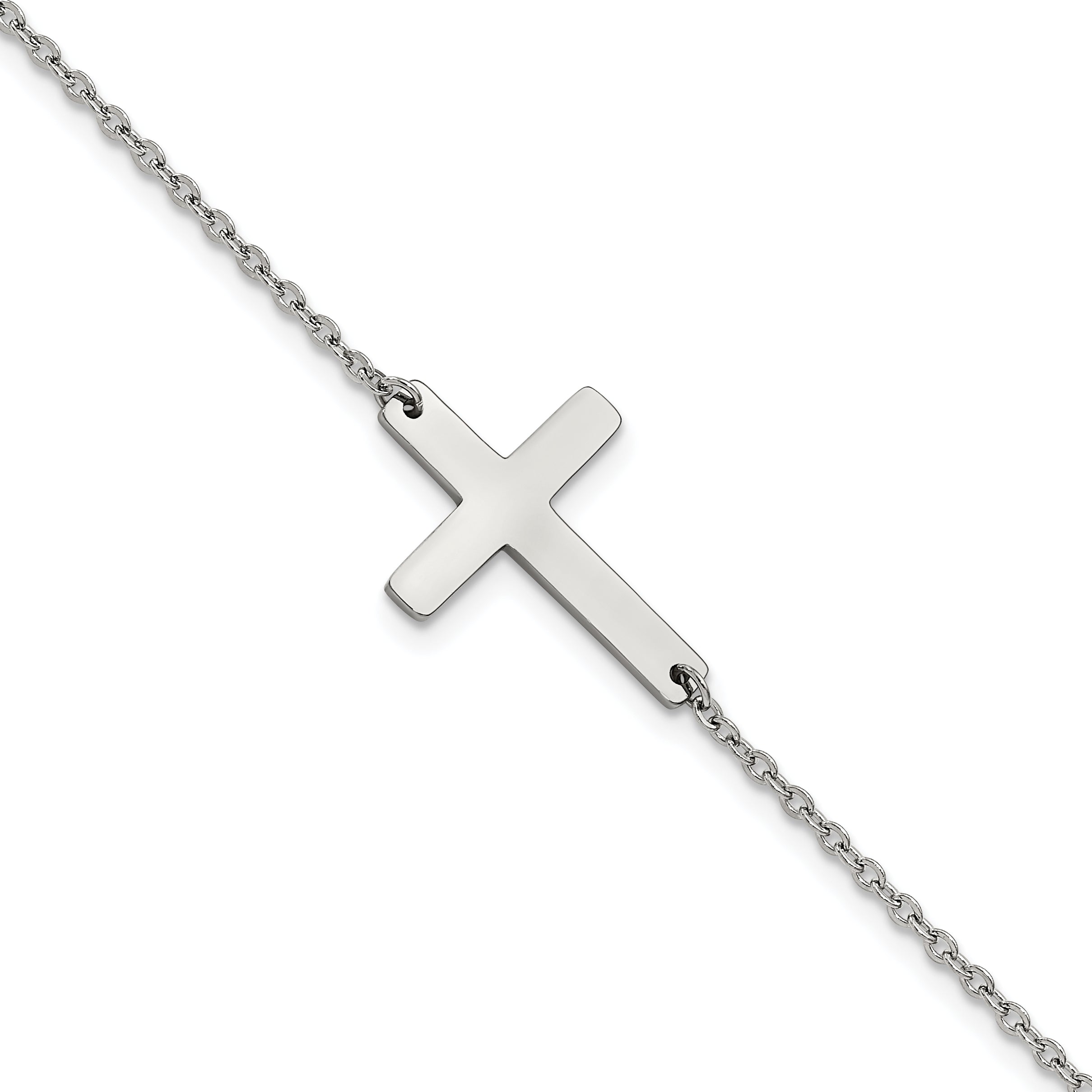 Chisel Stainless Steel Polished Sideways Cross 10 inch Anklet Main image