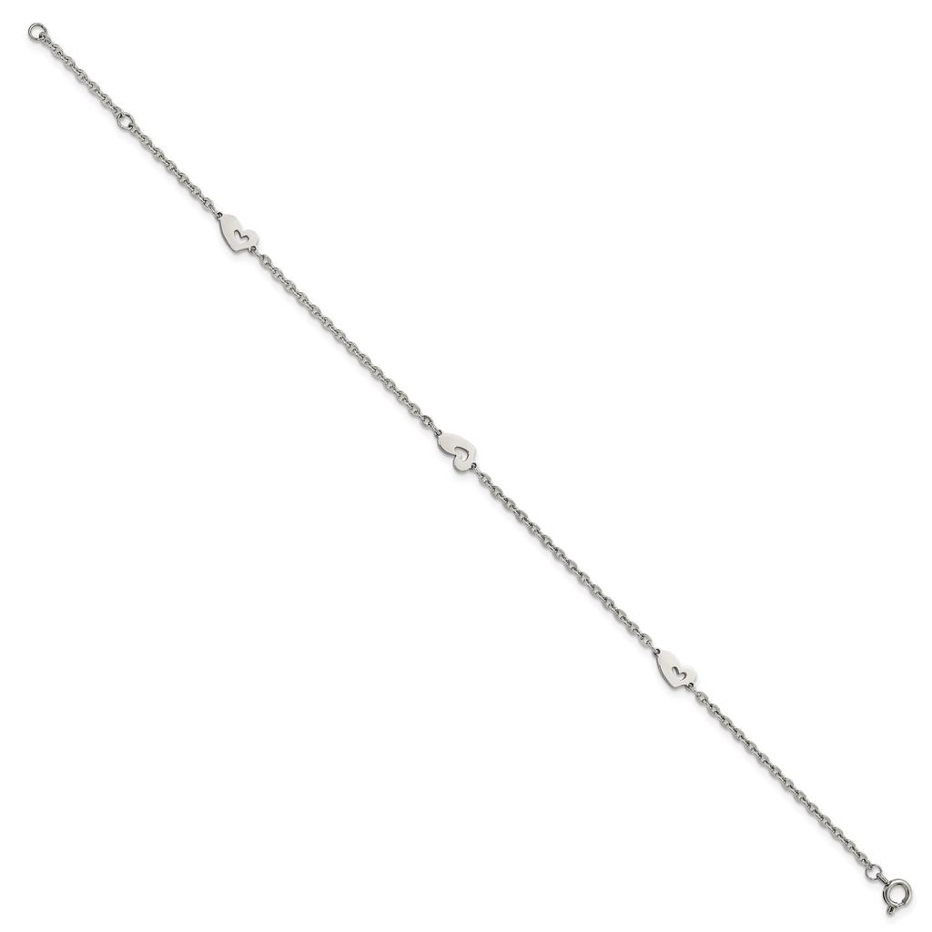 Polished Hearts Anklet in Stainless Steel