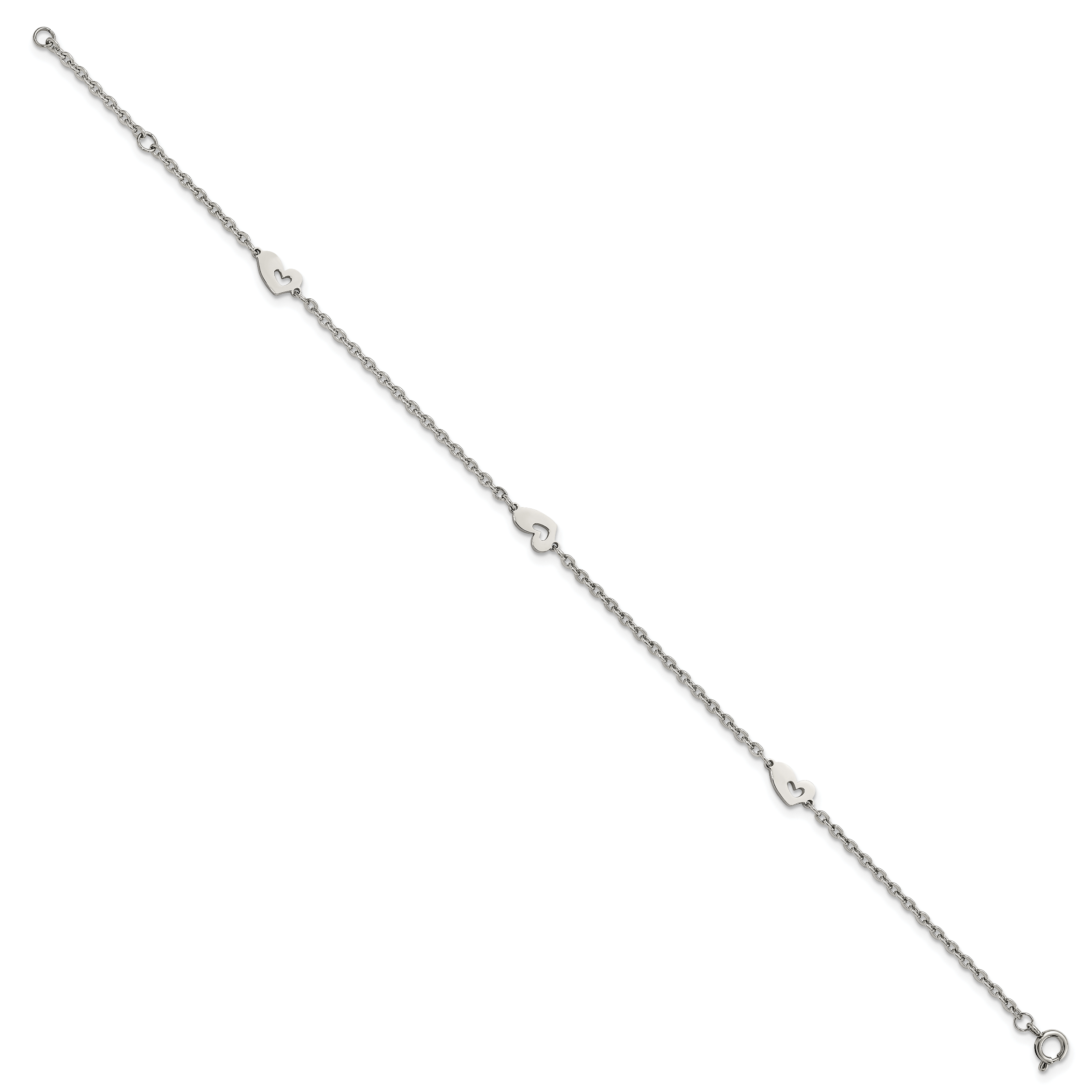 Polished Hearts Anklet in Stainless Steel
