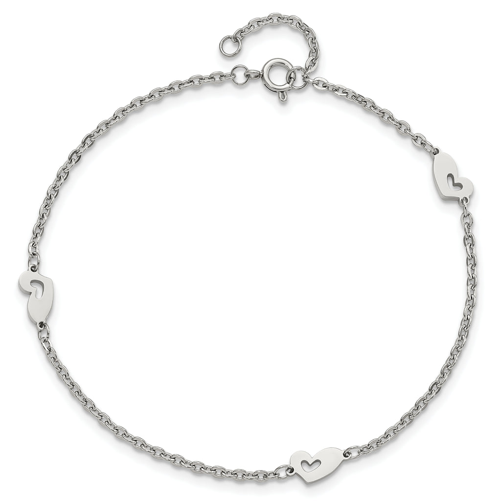Polished Hearts Anklet in Stainless Steel
