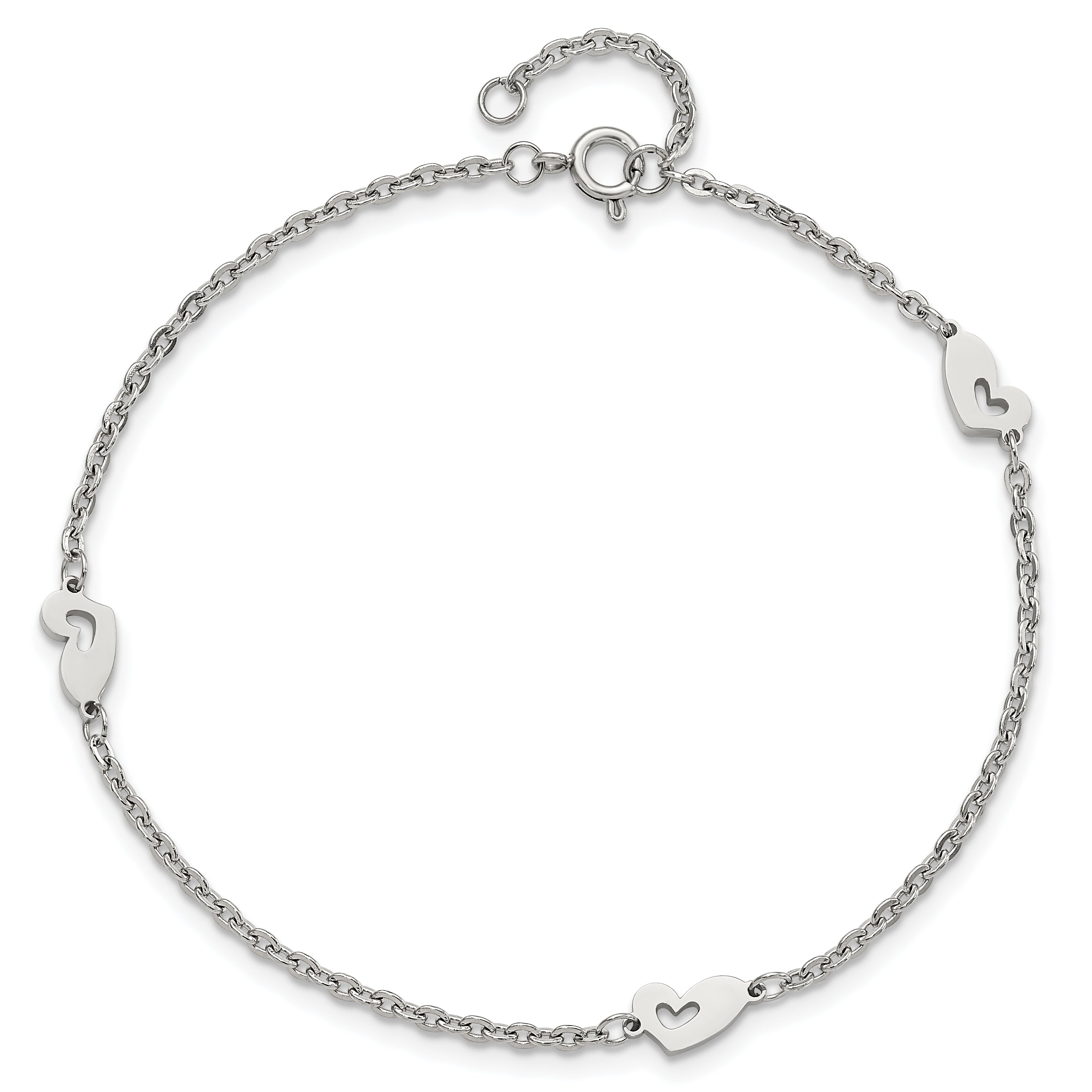 Polished Hearts Anklet in Stainless Steel