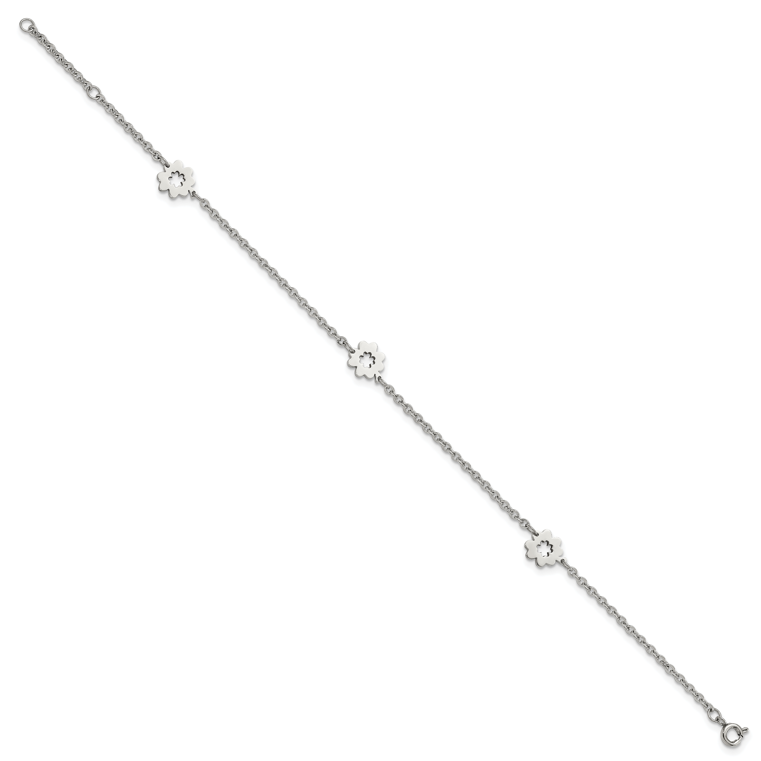 Chisel Stainless Steel Polished Flowers 9 inch Anklet Plus 1 inch Extension Secondary image