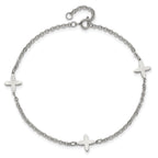 Chisel Stainless Steel Polished Cross Charms 9 inch Anklet Plus 1 inch Extension