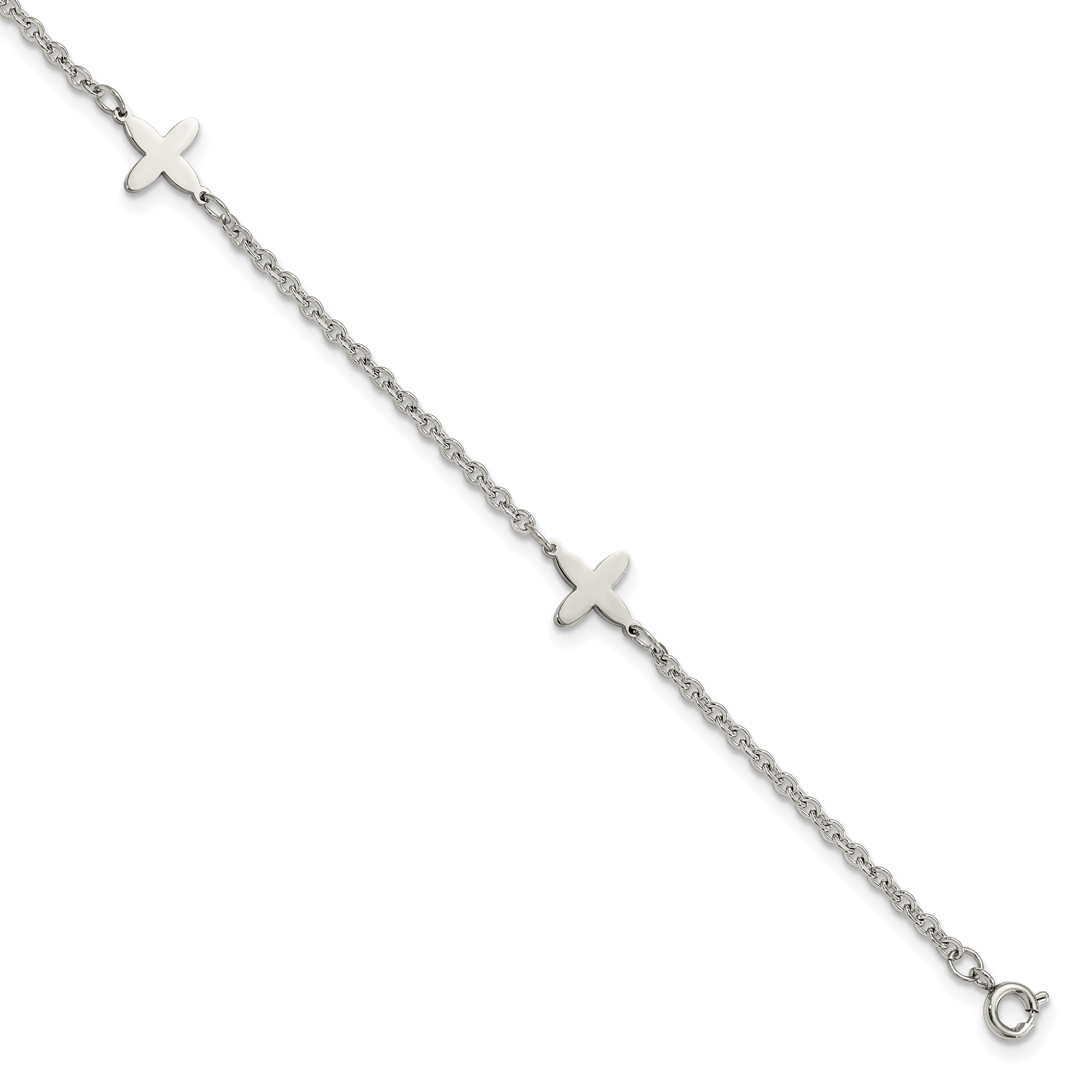 Chisel Stainless Steel Polished Cross Charms 9 inch Anklet Plus 1 inch Extension Main image