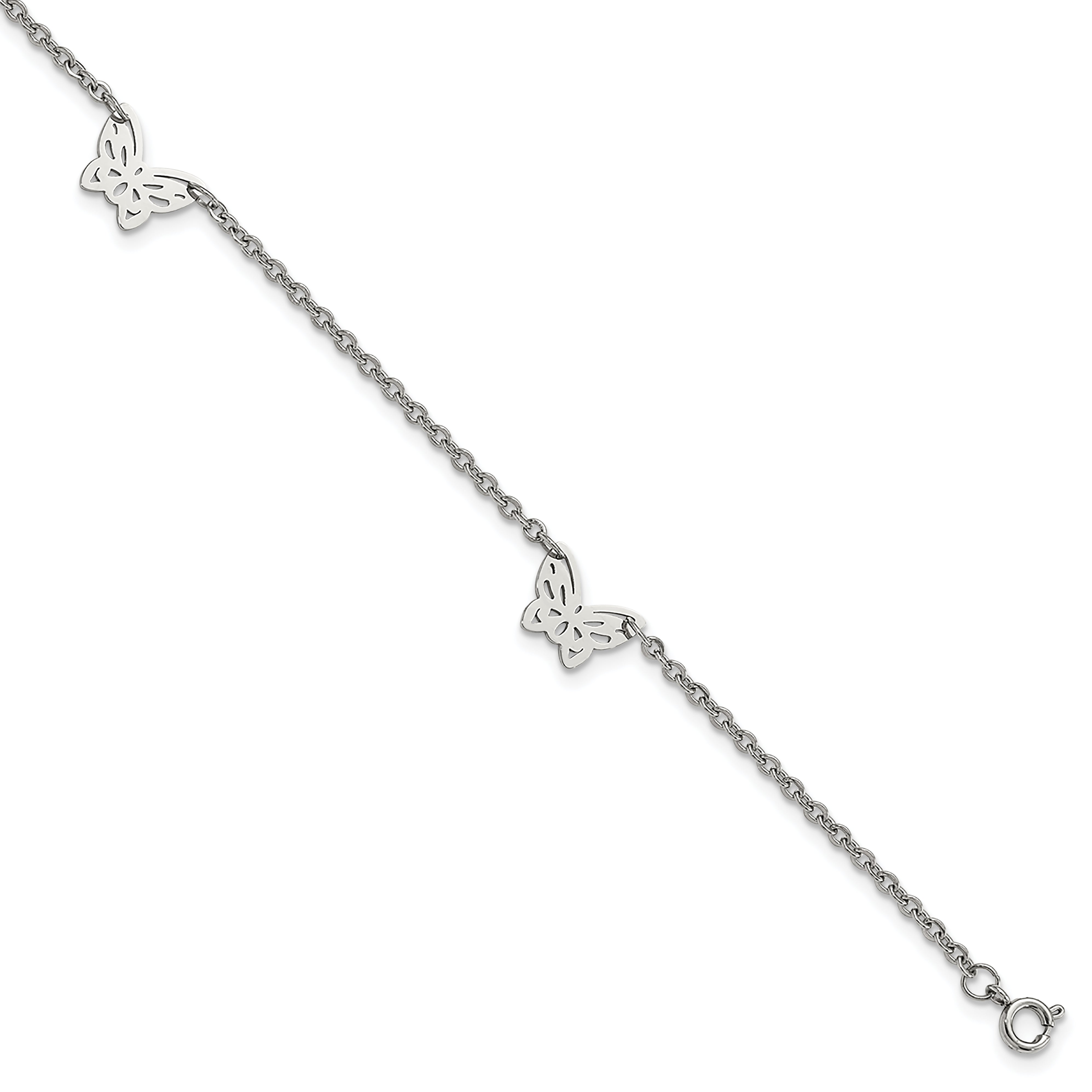 Chisel Stainless Steel Polished with Butterfly Charms 9.5 inch Anklet Plus 1 inch Extension Main image