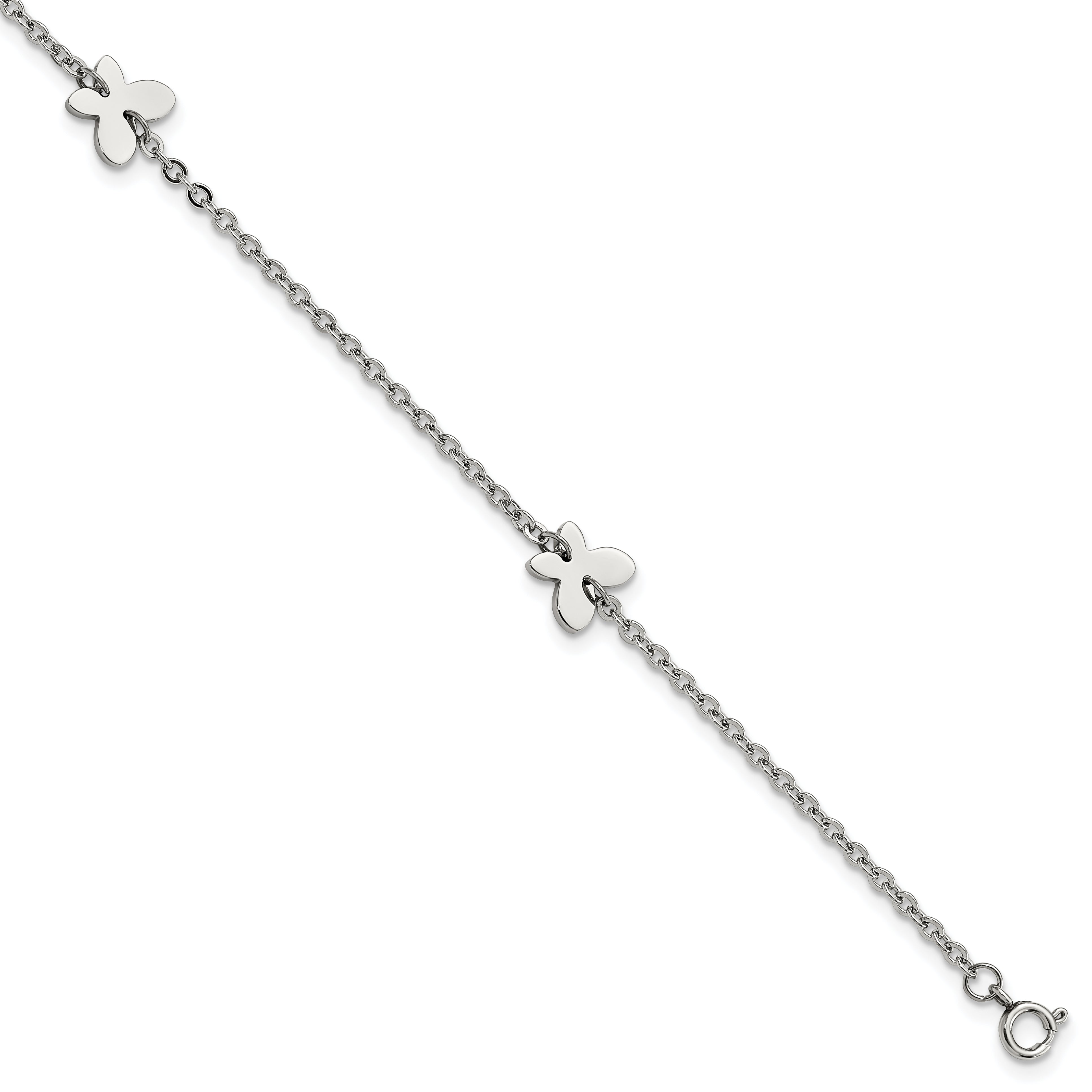 Chisel Stainless Steel Polished with Butterfly Charms 9 inch Anklet Plus 1 inch Extension Main image